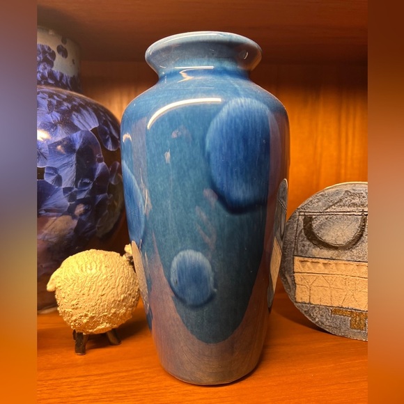 Poole pottery mcm mid century modern vintage blue polka dot vase 8” - Picture 3 of 9